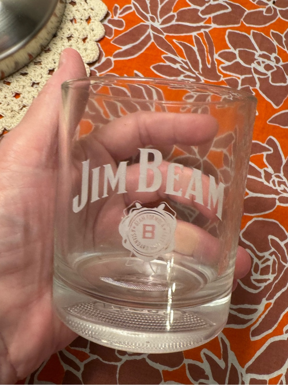 JIM BEAM Whiskey/bourbon Glass Etched football bottom